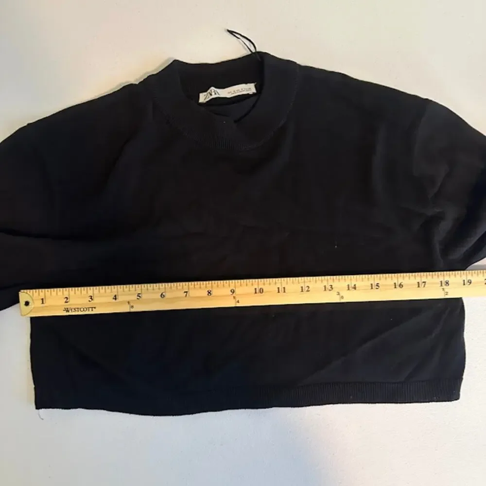 Zara Women's Crew Neck Pullover Crop Sweatshirt Long Sleeve‎ Black Size Small